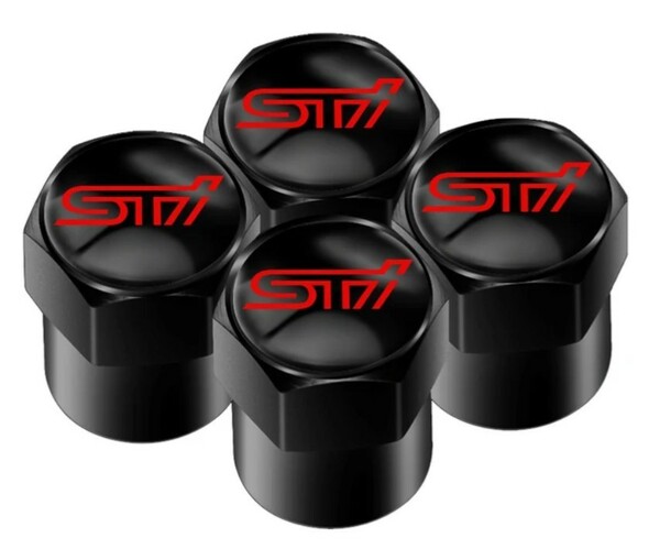 送料無料 SUBARU STI バルブキャップ ブラック 1台分4個セット レヴォーグ インプレッサ フォレスター クロストレック WRX S4 VAB RA-R