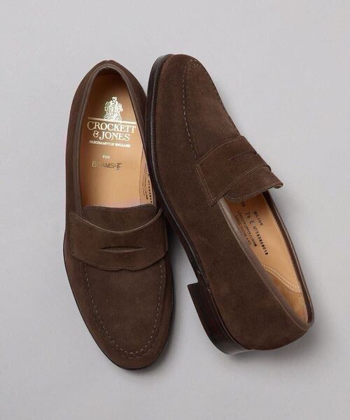 CROCKETT&JONES×BEAMS F MAINE UK7E ダークブラウンスエード コインローファー 25.5cm 革靴 レザーシューズ メンズ ビームスF 別注 コラボ