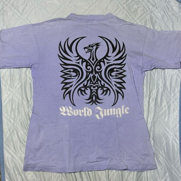 90's WORLD JUNGLE ロゴTシャツ ラベンダー L 半袖 Made in USA アメリカ製 サーフィン ストリート オールド ヴィンテージ 古着 メンズ