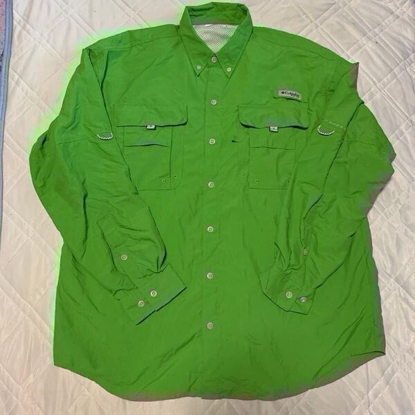 Columbia PFG フィッシングシャツ Green L ナイロン アウトドア コロンビア グリーン 緑 長袖 古着 ヴィンテージ Vintage メンズ 釣り 登山