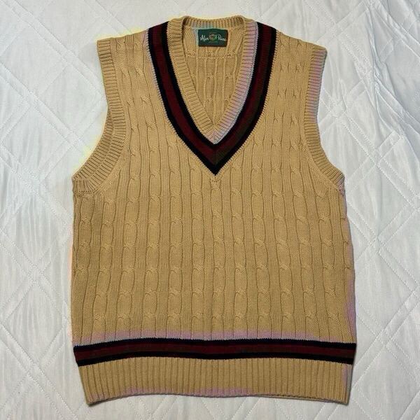 ALAN PAINE×BEAMS PLUS 別注クリケットベスト ベージュ 40 チルデン Vネック ジレ アイビー メンズ 古着 アランペイン ビームスプラス