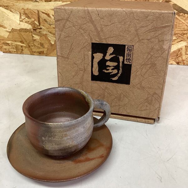 手作り陶器 備前焼 コーヒーカップ&ソーサー ブラウン 和風 おシャレ (な39