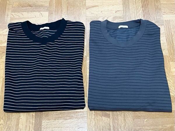 【GU】ドライポンチクルーネックT(5分袖)(ボーダー)2枚セット Lサイズ