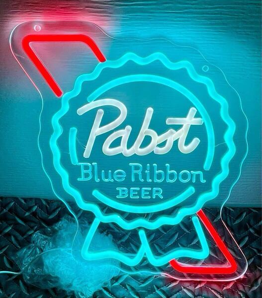 Pabst BlueRibbon LEDネオン ネオンサイン 調光調整 パブスト ブルーリボン アメリカン雑貨 お洒落看板 ラベル風 ビール クラフトビール