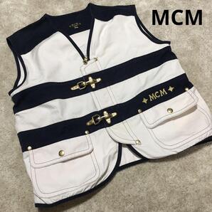 【 MCM 】真鍮バックル付きベスト マリン ボーダー ヴィンテージ