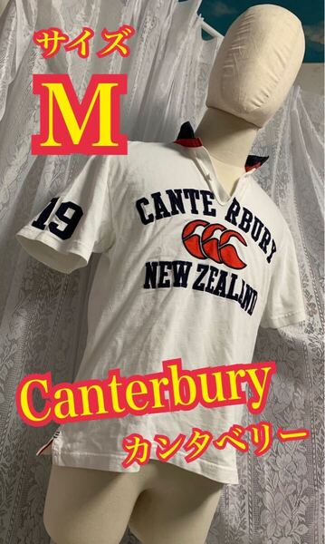 Canterbury カンタベリー 半袖 ポロシャツ ラグビー デカロゴ 白 Mサイズ