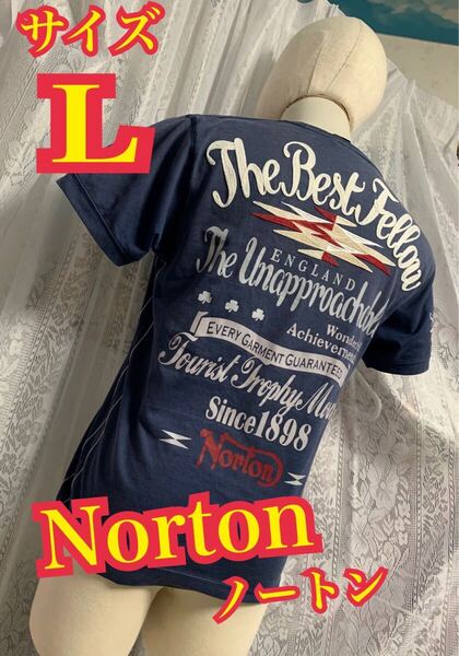 Norton ノートン 半袖 Tシャツ バイカー 刺繍デカロゴ パープル Lサイズ