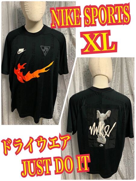 NIKE SPORTS ナイキ JUST DO IT 半袖 Tシャツ ドライ ファイヤー 刺繍 黒 XL