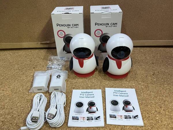 ② 未使用品 ホームセキュリティカメラ 2個 セットワイヤレス監視 動体検知 ネットワークカメラ スマホアプリ対応 PENGUIN CAM (120)