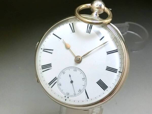 ★激レア 1882年製 英国 イギリス★純銀 銀無垢 ホールマーク付★懐中時計 約135g 美品★アンティーク 鎖引き 鍵巻式懐中時計 動作品★