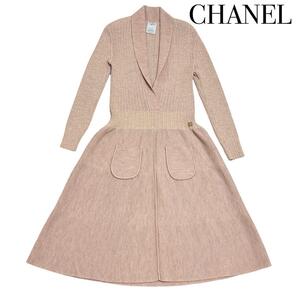 CHANEL シャネル ココマーク ローブドレス サマーニット ワンピース ピンクベージュ ラメ入り サイズ42 L レディース フランス