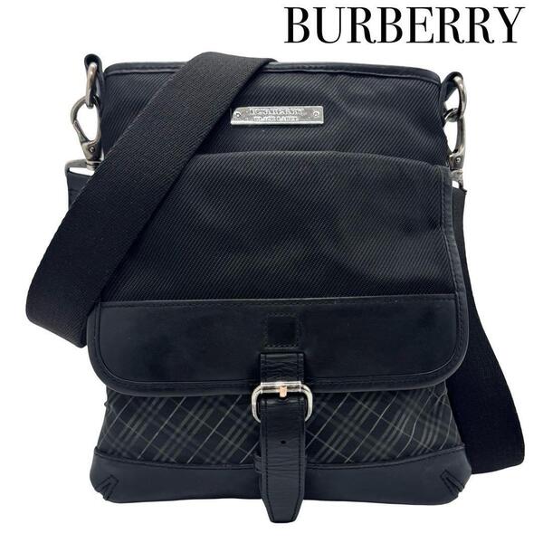 BURBERRY BLACK LABEL バーバリーブラックレーベル クロスボディ ショルダーバッグ メンズ 黒 日本製 ナイロン×レザー