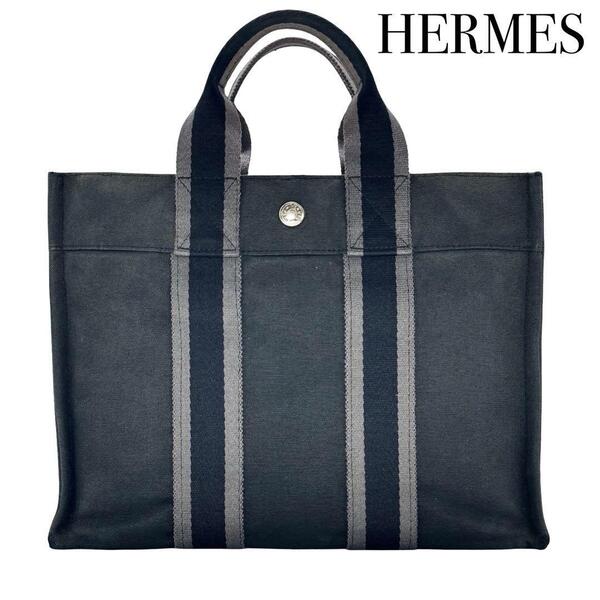 HERMES エルメス フールトゥPM ハンドバッグ トートバッグ キャンバス ブラック×グレー メンズ レディース