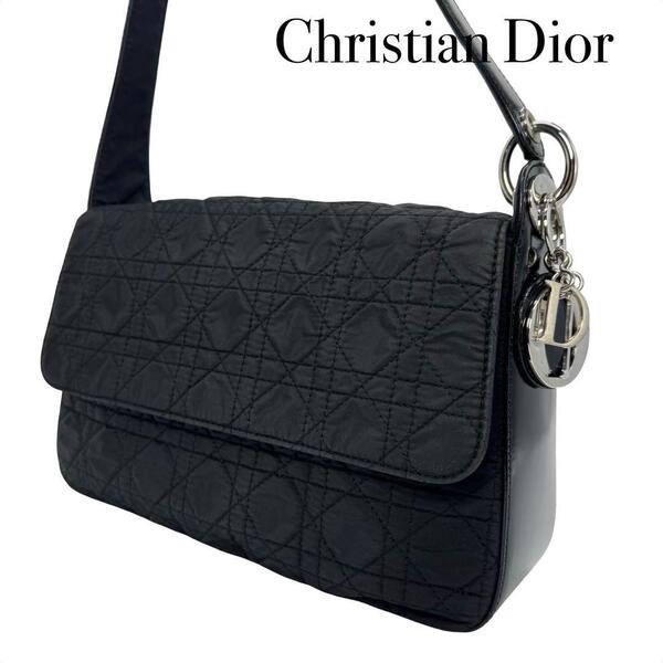 Christian Dior クリスチャンディオール レディディオール カナージュ ショルダーバッグ ナイロン×レザー レッド ブラック レディース