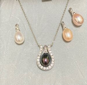 ◆新品仕上げ済◆シルバー 925◆ネックレス◆ペンダントトップ◆4点セット◆パール(真珠)◆ジルコニア◆総重量約8.4g◆アクセサリー
