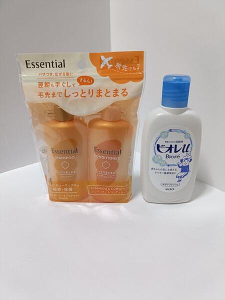 【新品・トラベル】エッセンシャルシャンプーコンディショナーミニ+ビオレu ミニ