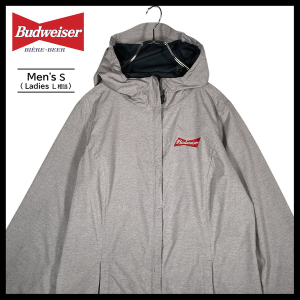 【USED】 バドワイザー Budweiser 薄手ナイロンジャケット ウインドブレーカー 刺繍ロゴ 古着 メンズ Sサイズ グレー ☆送料無料☆