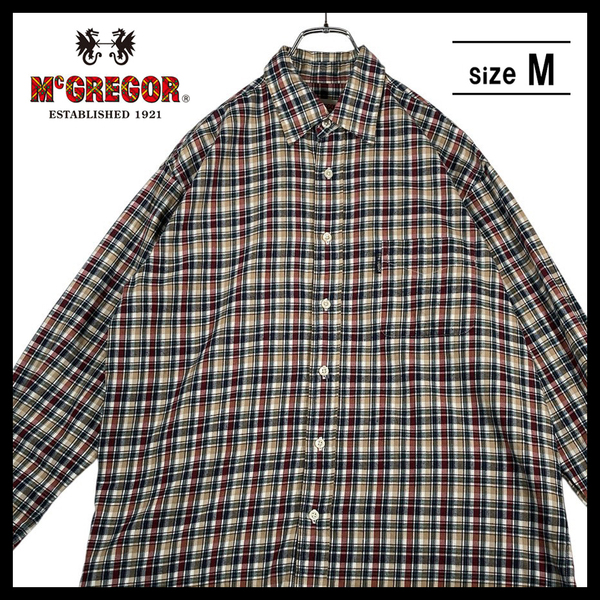 【USED】 マックレガー McGREGOR 長袖 チェック柄 シャツ USA アメカジ 90's 古着 Mサイズ ベージュ ☆送料無料☆