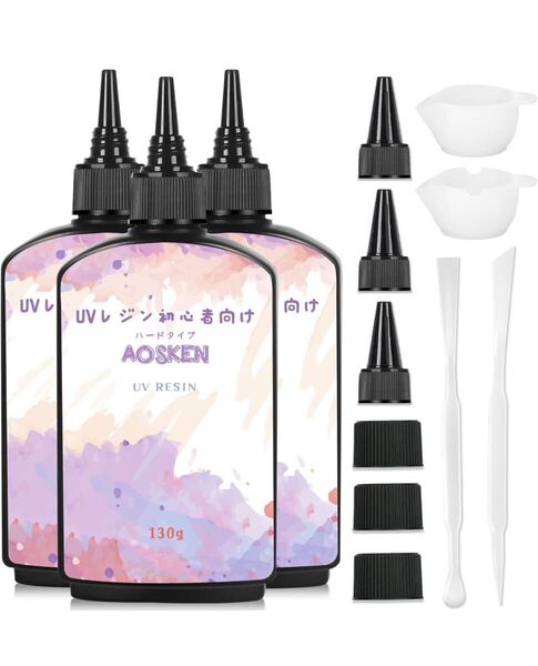 AOSKEN UVレジン液 レジン液 大容量 UV/LED対応 レジン液 高い透明 130gx3