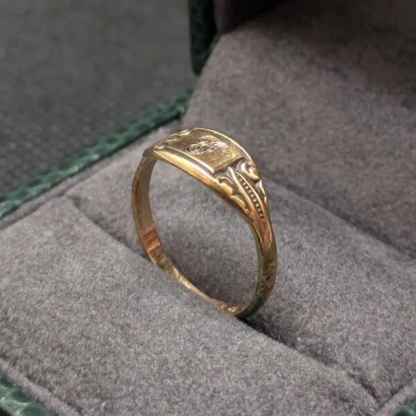 F”シグネットリング 18K GF 刻印 イニシャル ピンキー ゴールドフィルド 11号 メンズ レディース ユニセックス アクセサリー 指輪 良品