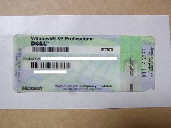 ◆ Microsoft Windows XP Professional COAシール プロダクトキー DELL 管PK0040