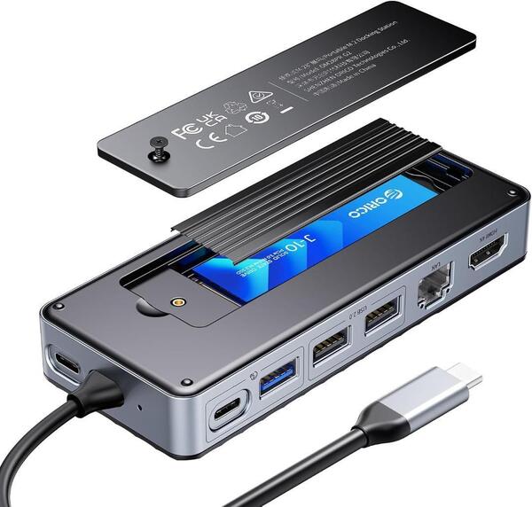 M.2 SSD 外付けケースー付きUSB Cハブ、ORICO 8-in-1