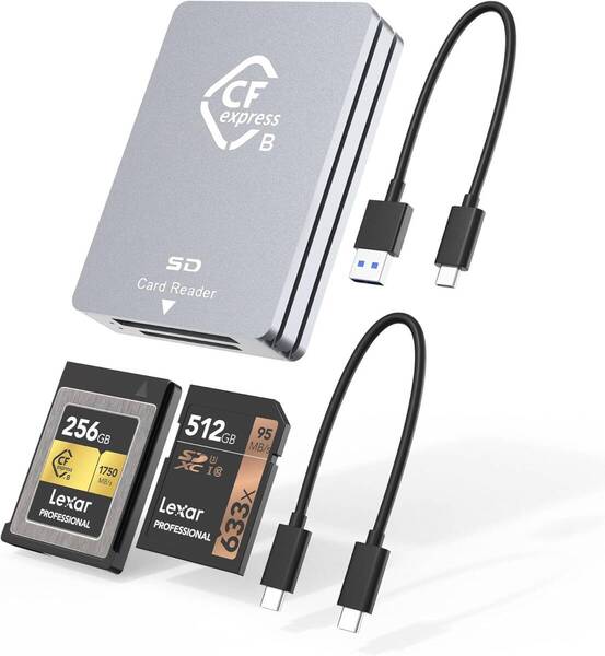 CFexpress Type B SD カードリーダー USB C、デュアルスロット USB C - USB/USB Aケーブル付き アルミニウム製