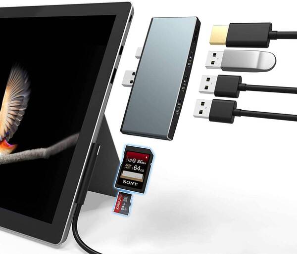 Microsoft Surface Pro 6 / Pro 5 専用 USB 3.0 ハブ マルチ 6in2アルミニウムUSB 3.0変換アダプター