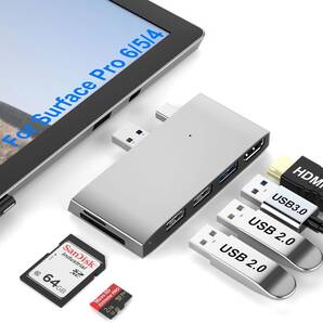 Surface Pro 6 /Pro 5 /Pro 4 USB ハブ 4K@30Hz HDMI +USB3.0 +USB2.0ポート x2 + TF/SDカードスロット
