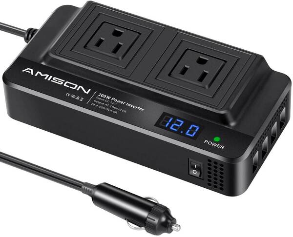 インバーター 200w シガーソケットコンセント カーコンバーター DC12V /AC 100Vに変換 車載充電器
