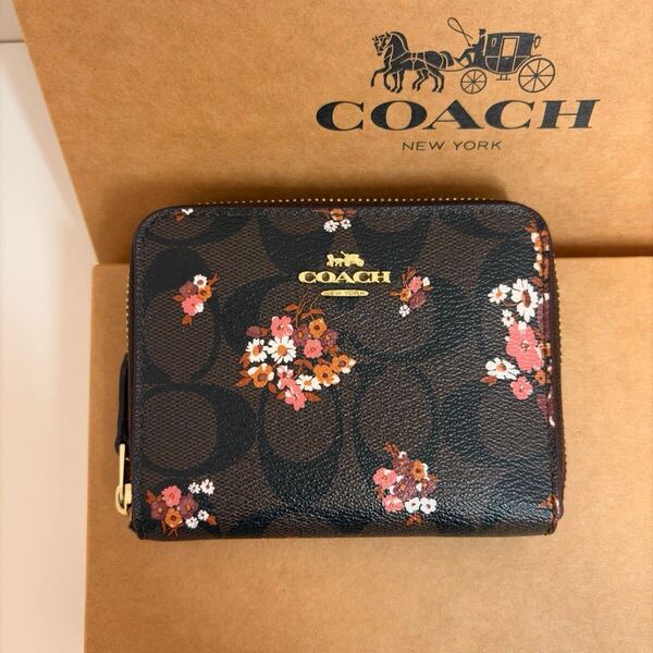 コーチ COACH 二つ折り財布 F31955 花柄 ウォレット 小銭入れあり★茶 ブラウン 返品保証