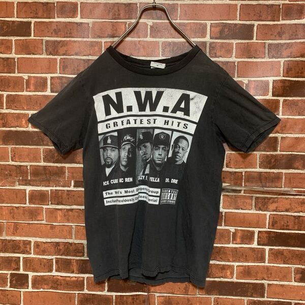 【入手困難】N.W.A★ICE CUBE★アイスキューブ★クラッシュ加工★プリント★フェード★炭黒★RAP★HIPHOP★ラップtシャツ★古着★M
