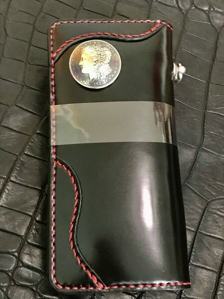 新喜皮革 コードバン 長財布 ロング ウォレット シルバー925 バイカー ライダース ネイティブ フラットヘッド RJBファニー 本物コンチョ