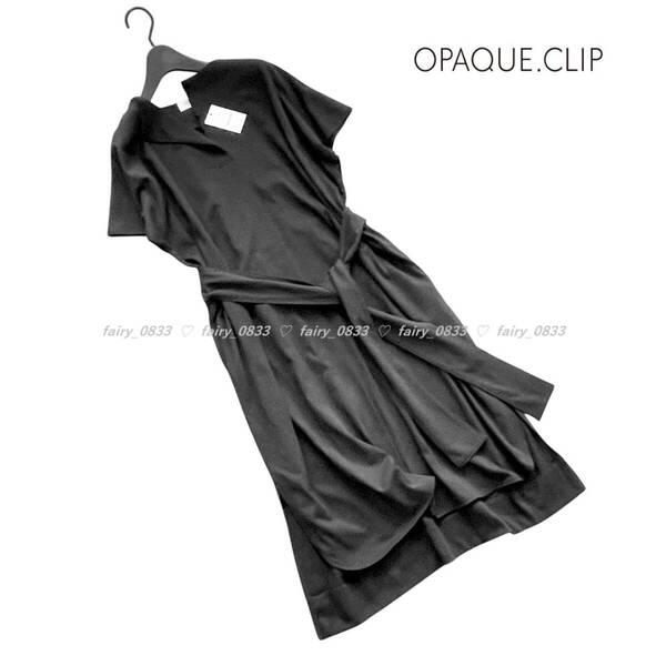 新品■OPAQUE.CLIP オペークドットクリップ■涼感フレンチスリーブ...♪サッシュベルト付きスキッパーワンピ