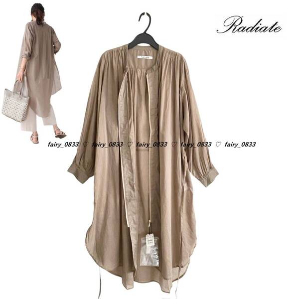 新品【送料無料】定価15000円■ヤマダヤ スコットクラブ RADIATE■フロントZIP×共布リボンベルト付き...♪抜け感ロングシアーシャツ