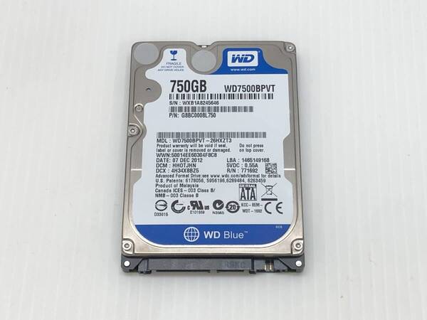 WD 750GB SATA 2.5 インチ 9mm ハードディスク 動作確認済み管理番号:M5926