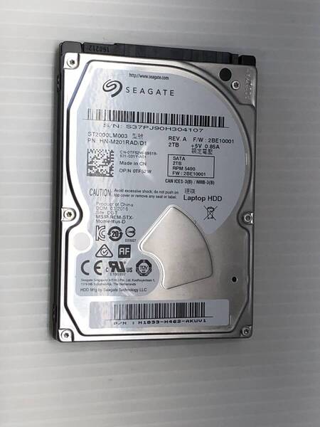 SEAGATE 2TB 2000GB SATA 2.5 インチ ハードディスク 動作確認済み 管理番号:M1434