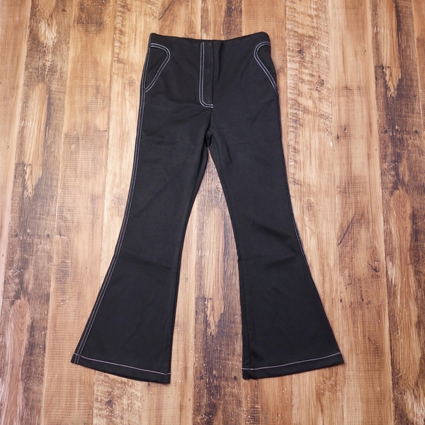 美品 ルル RURU ストレッチフレアパンツ レディース ホワイトステッチ 脚長効果 ハイウエスト 黒 NG14