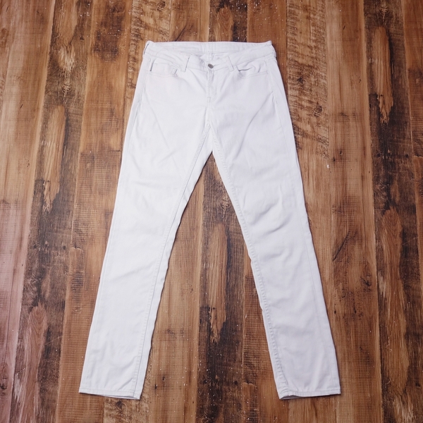 美品 WORLD BASIC ホワイトスキニーデニムパンツ レディース ストレッチ 細身 Lサイズ 白 NJ11