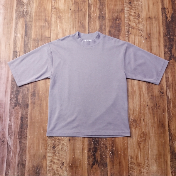 美品 ユニクロ UNIQLO U エアリズムコットンオーバーサイズTシャツ5分袖 モックネック ユニセックス Sサイズ ライトパープル PG2