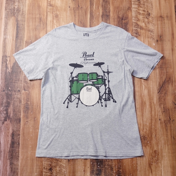美品 ユニクロ UNIQLO Pearl Drums グラフィックTシャツ メンズ UT コラボ 半袖 Lサイズ グレー PG4