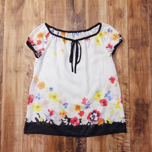 美品 アプワイザーリッシェ Apuweiser-riche 花柄シフォンオフショルブラウス レディース 夏服 軽量 フェミニン 2 Mサイズ 白 LK21