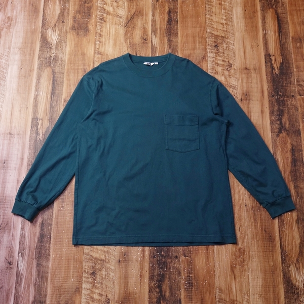 ユニクロユー UNIQLO U ポケット付きクルーネック長袖Tシャツ ユニセックス 無地 シンプル XLサイズ ダークグリーン PG16