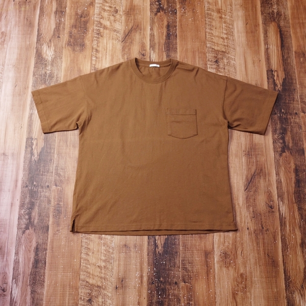ジーユー GU オーバーサイズ胸ポケットTシャツ メンズ 無地 カットソー 厚手 Mサイズ ブラウン PG18