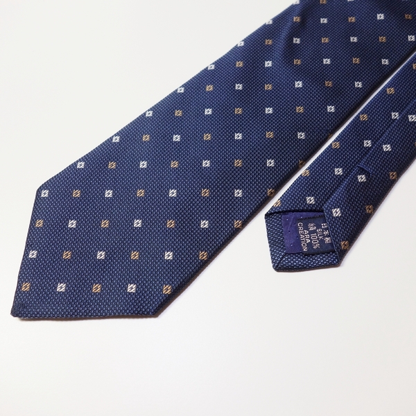 美品 PANARA 小紋柄シルクネクタイ メンズ ビジネス フォーマル 日本製 ネイビー LQ11