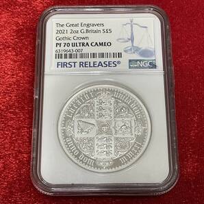 2021年 イギリス ヴィクトリア ゴシッククラウン シールド 5ポンド 2オンス銀貨 NGC PF70UCAM 最高鑑定