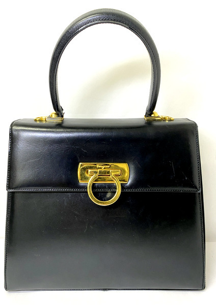 【即決】 Salvatore Ferragamo フェラガモ AT-21 0536 ガンチーニ金具 レザー トートバッグ ハンドバッグ レディース ガンチーニ ブラック