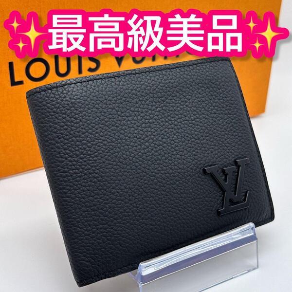 ルイヴィトン アエログラム マルコ 二つ折り財布 黒 財布 ブラック マルコNM 折り財布 レア メンズ モノグラム アンプラント タイガ
