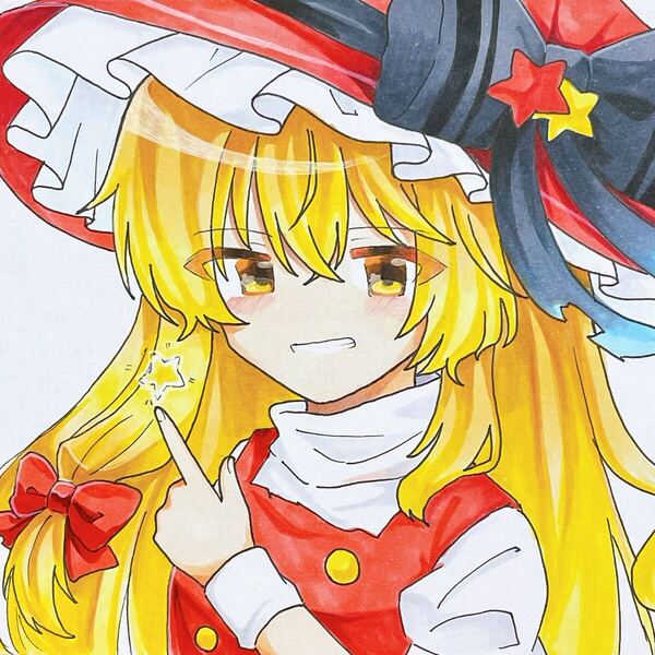 ★同人イラスト★ 東方Project 東方LostWord 手描きイラスト 紅夢の魔女 霧雨魔理沙 色紙(12cm×13cm)