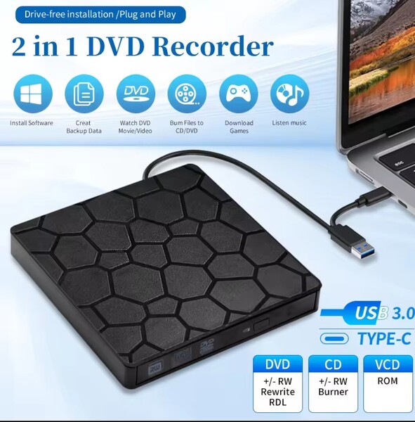 新品未使用 DVD 外付け CD ドライブ ポータブルドライブUSB3 Type-C